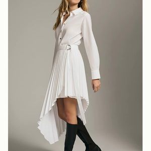Anthropologie Maeve White Pleated Poplin Stretch Long Sleeves Dress 4P